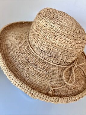 Scala Firenze Italy Raffia Straw Sun Hat Wide Brim Crochet Hat Small